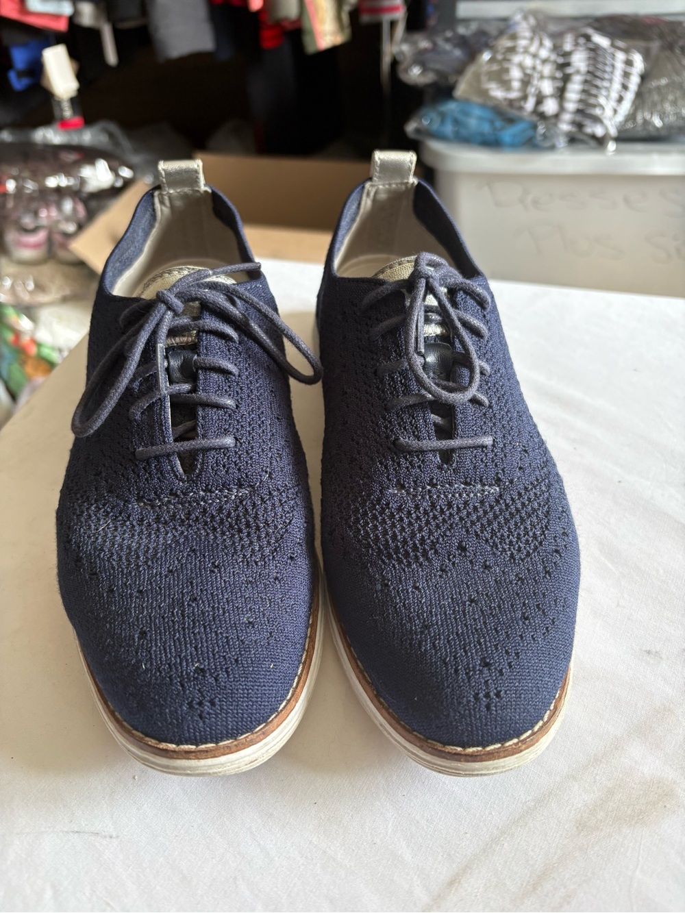 Women’s Knit Lace-Up Oxford Shoes in Navy